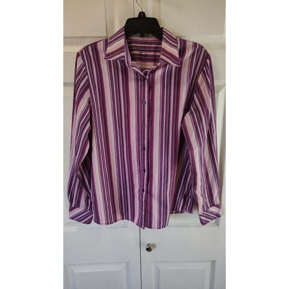 Foxcroft Women's Purple & Pink Striped Non-Iron Button-Down Shirt XL